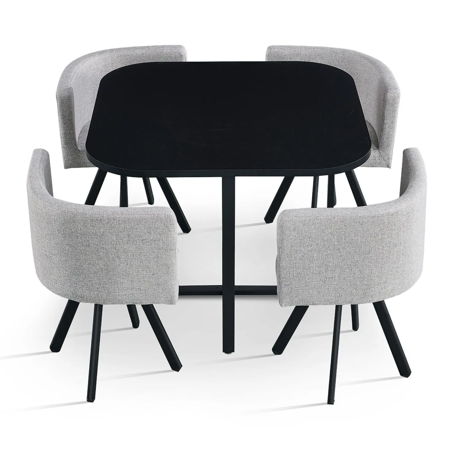 Table carrée 90cm avec 4 chaises gain de place Oslo Noir et Tissu Gris