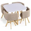 Table carrée 90cm avec 4 chaises gain de place Oslo Blanc et Tissu Taupe