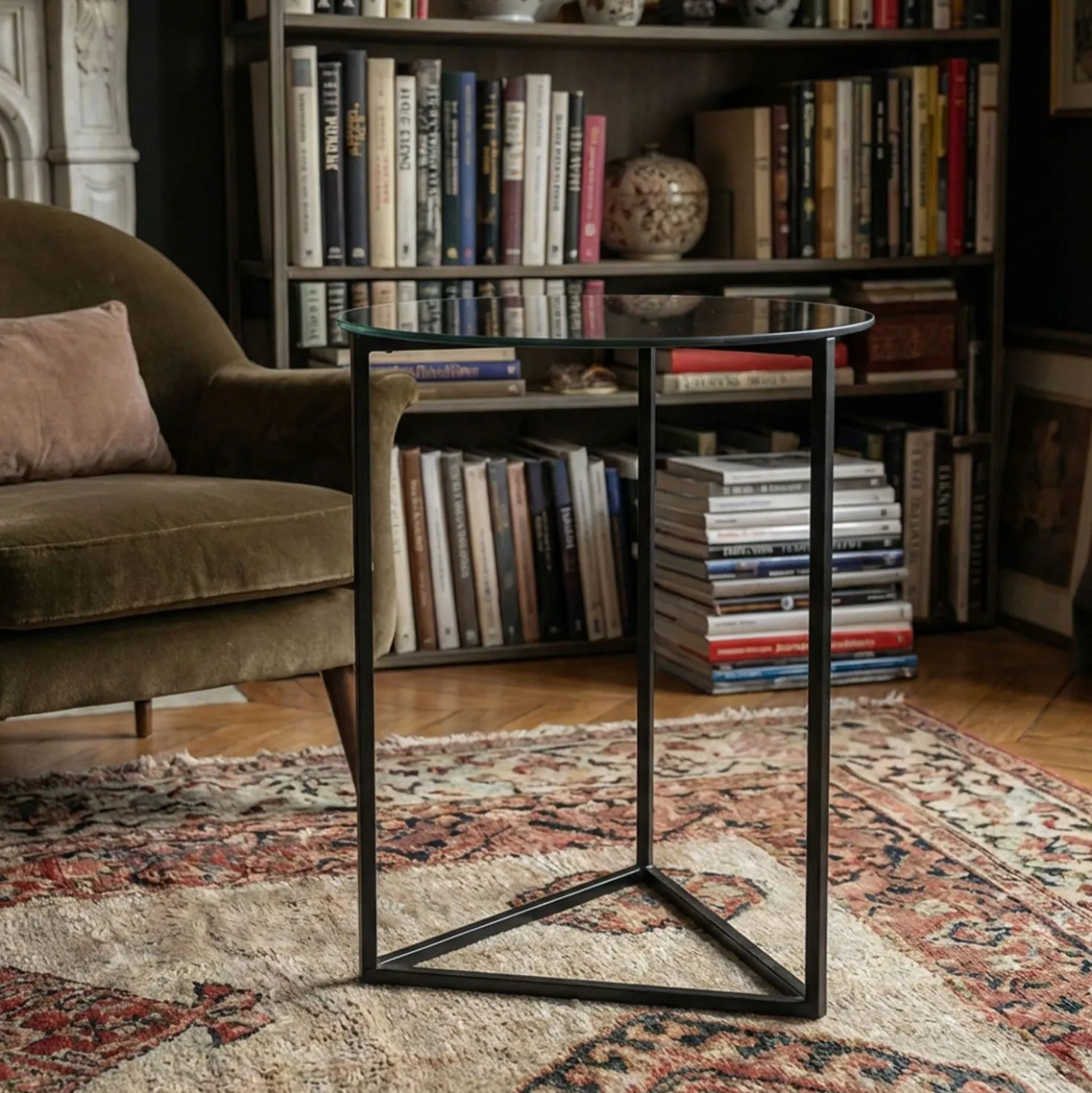 Table d'appoint Oliana Miroir et Métal Noir