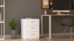Table de chevet Moderne 3 Tiroirs Sylar Blanc