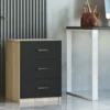 Table de chevet Moderne 3 Tiroirs Sylar Chêne et Noir