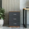 Table de chevet Moderne 3 Tiroirs Sylar Chêne foncé et Anthracite