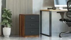 Table de chevet Moderne 3 Tiroirs Sylar Chêne foncé et Anthracite
