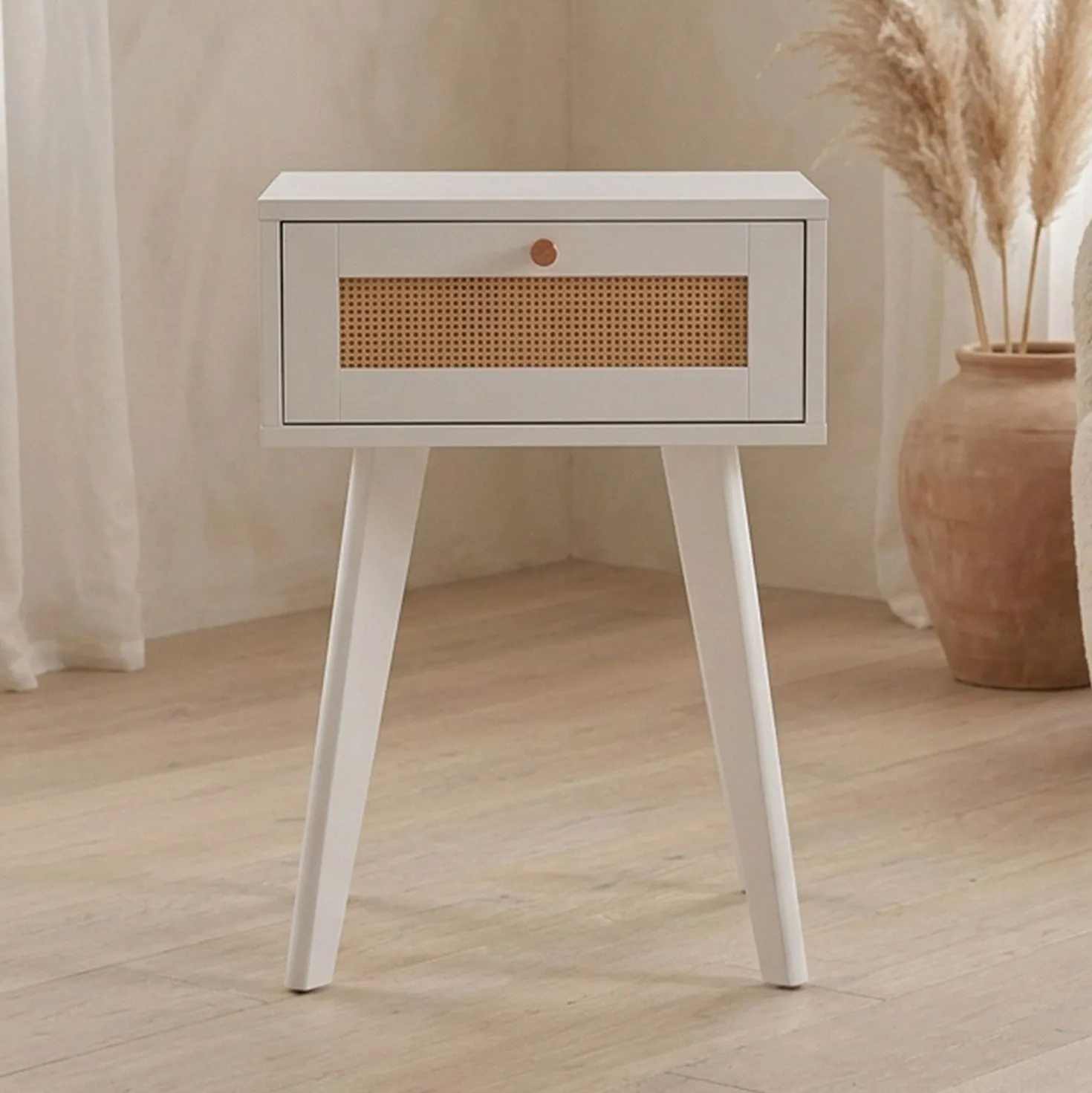 Table de chevet 1 tiroir avec cannage Dalgora L40cm Blanc