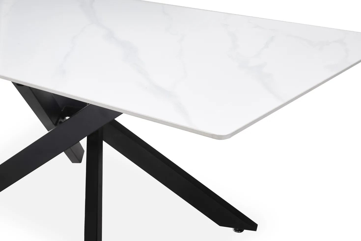 Table de salle à manger rectangulaire Axelia Métal Noir et Céramique effet marbre Blanc