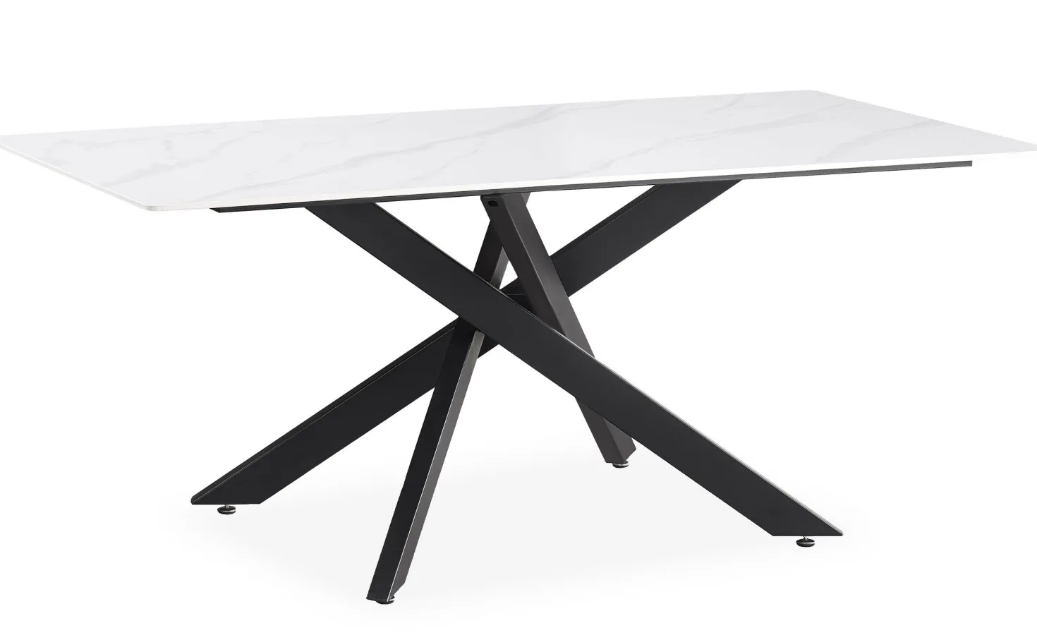 Table de salle à manger rectangulaire Axelia Métal Noir et Céramique effet marbre Blanc
