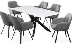 Table de salle à manger rectangulaire Axelia Métal Noir et Céramique effet marbre Blanc