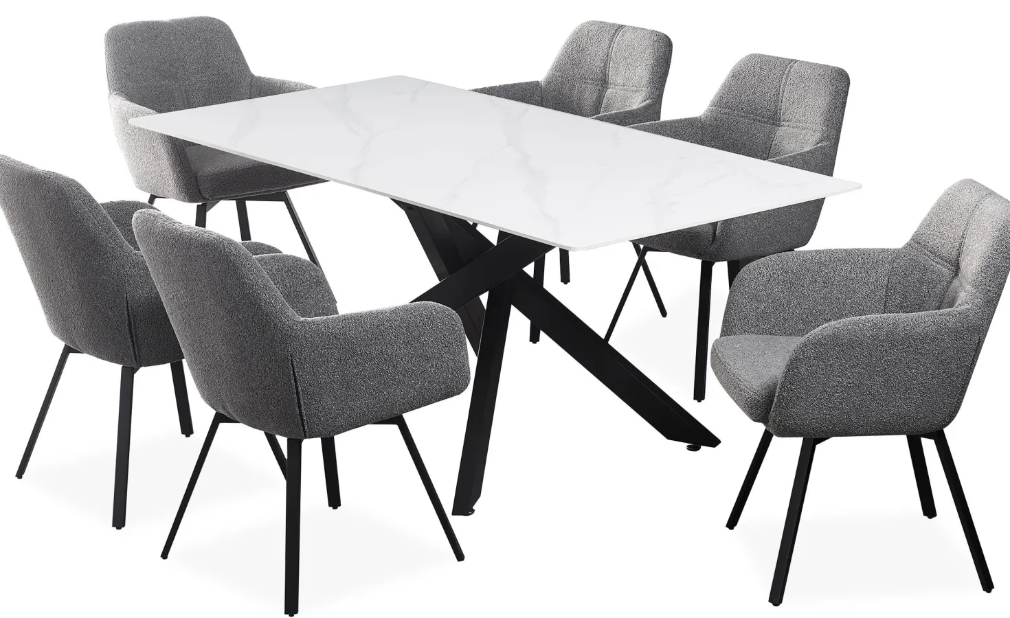 Table de salle à manger rectangulaire Axelia Métal Noir et Céramique effet marbre Blanc