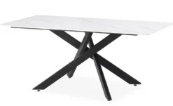 Table de salle à manger rectangulaire Axelia Métal Noir et Céramique effet marbre Blanc