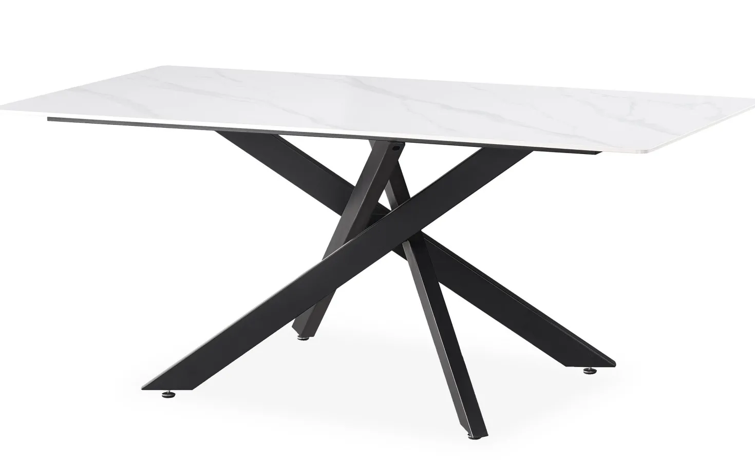 Table de salle à manger rectangulaire Axelia Métal Noir et Céramique effet marbre Blanc