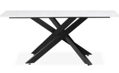 Table de salle à manger rectangulaire Axelia Métal Noir et Céramique effet marbre Blanc