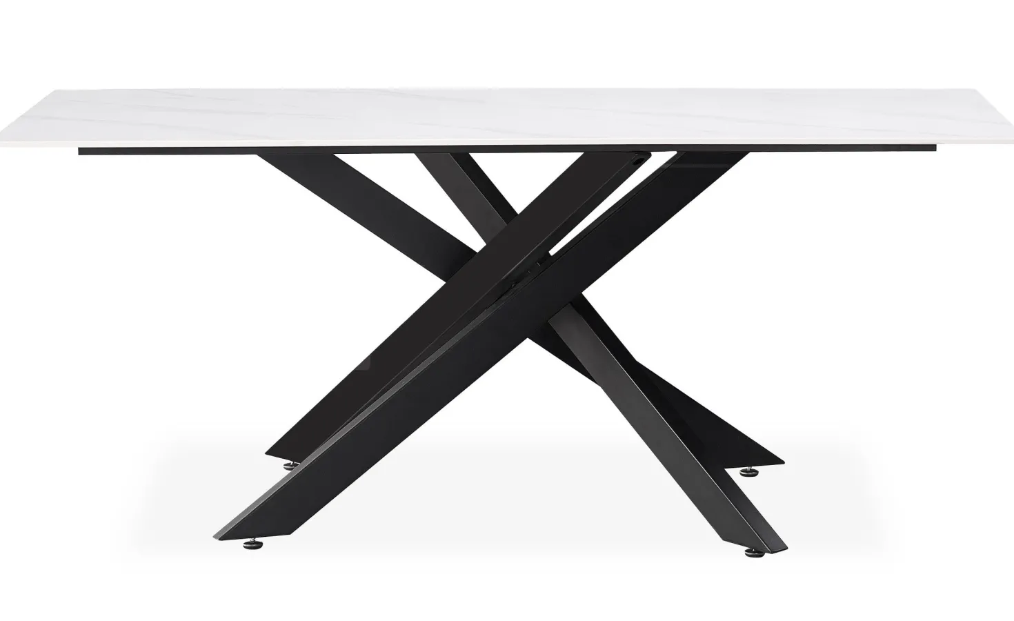Table de salle à manger rectangulaire Axelia Métal Noir et Céramique effet marbre Blanc