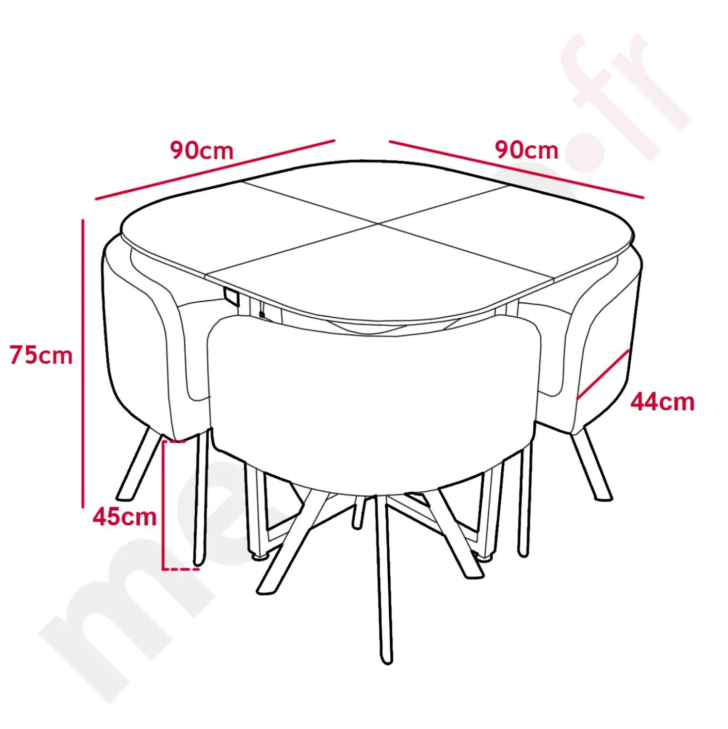 Table et chaises Mosaic 90 Rouge et Noir