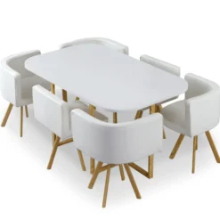 Table et chaises Oslo XL Blanc et Simili Blanc