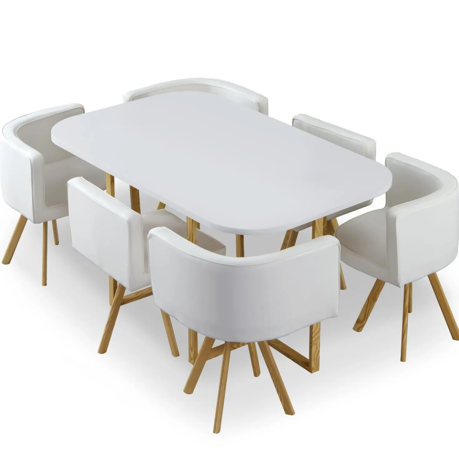Table et chaises Oslo XL Blanc et Simili Blanc