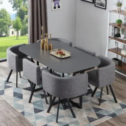 Table et chaises Oslo XL Gris et Tissu Gris