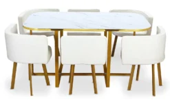 Table et chaises Oslo XL Or Effet Marbre Blanc et Simili Blanc