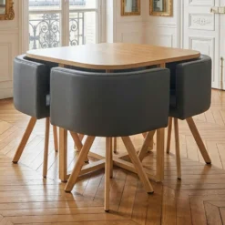 Table et chaises scandinaves Oslo Gris et Chêne