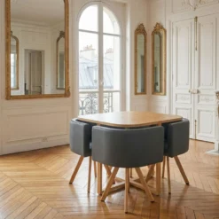Table et chaises scandinaves Oslo Gris et Chêne