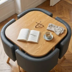 Table et chaises scandinaves Oslo Gris et Chêne