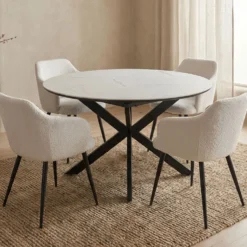 Table extensible Tyrese 160cm pieds en étoile et plateau effet marbre Blanc