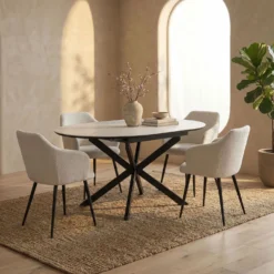Table extensible Tyrese 160cm pieds en étoile et plateau effet marbre Blanc