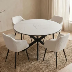 Table extensible Tyrese 160cm pieds en étoile et plateau effet marbre Blanc