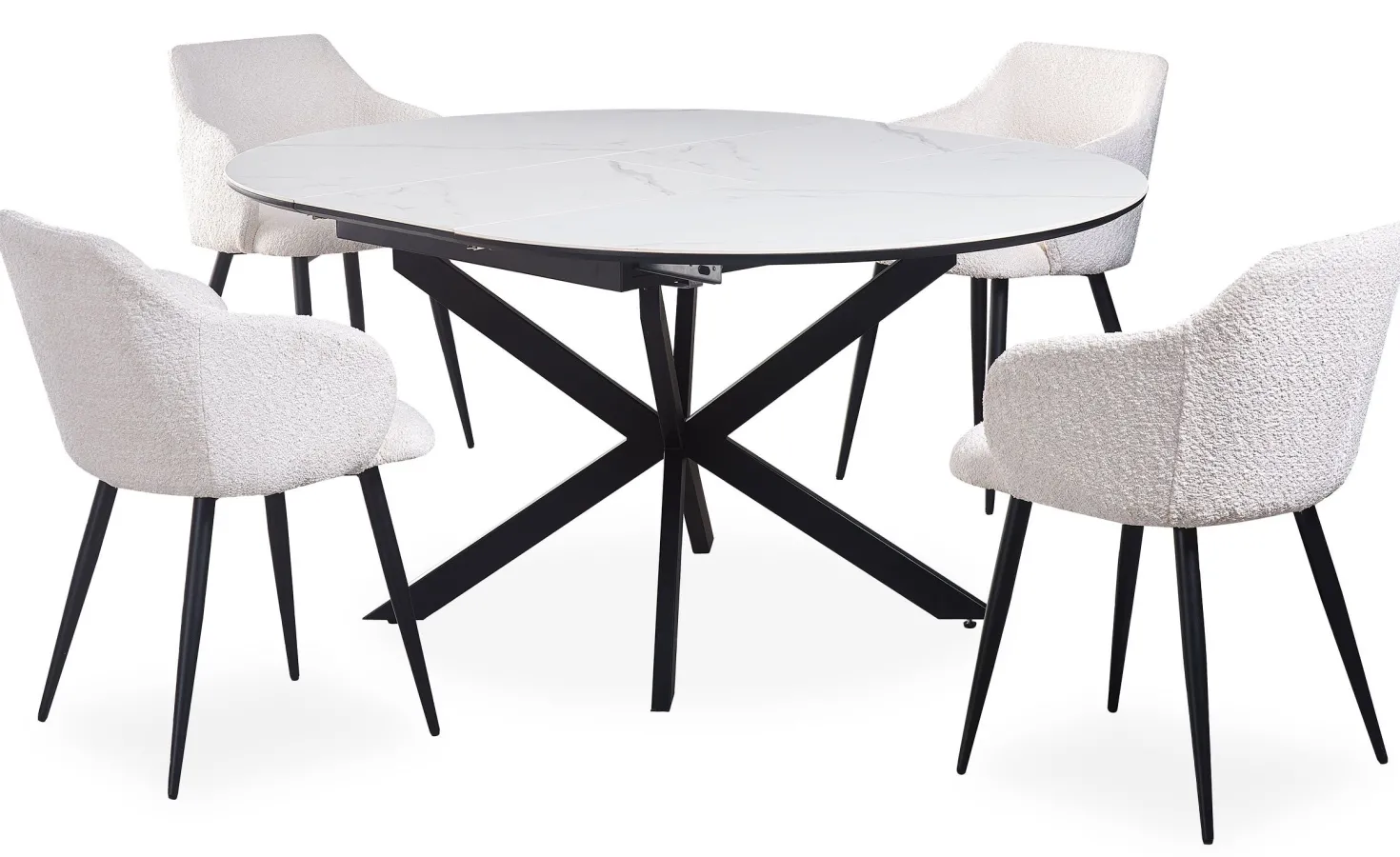 Table extensible Tyrese 160cm pieds en étoile et plateau effet marbre Blanc