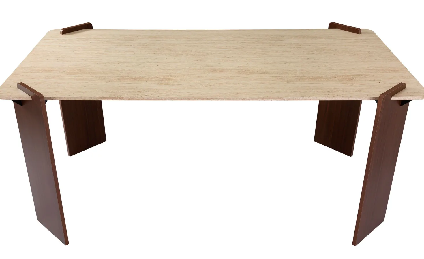 Table à manger au design Art Déco Cezanne 80x190cm Effet travertin Beige et Bois foncé