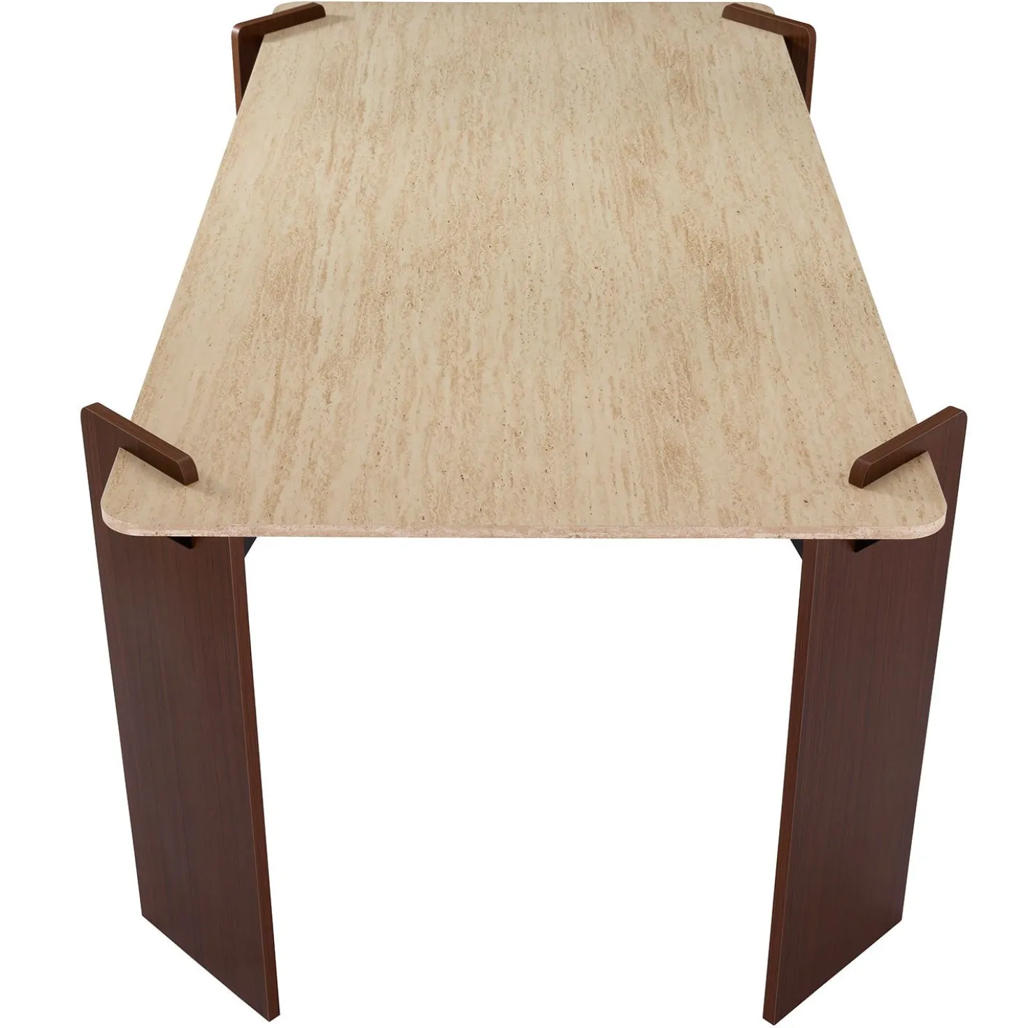 Table à manger au design Art Déco Cezanne 80x190cm Effet travertin Beige et Bois foncé