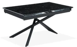 Table à manger extensible Ismael en Verre effet marbre noir et pieds Métal Noir