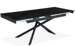 Table à manger extensible Ismael en Verre effet marbre noir et pieds Métal Noir