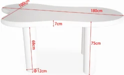 Table à manger forme nuage asymétrique L180cm VALDO Blanc minéral texturé