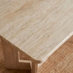 Table à manger rectangulaire Roselia 90x180cm Effet travertin Beige
