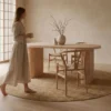 Table ovale Burundi avec pieds design style colonnes Effet travertin Beige