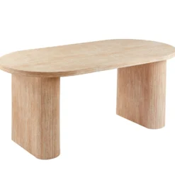 Table ovale Burundi avec pieds design style colonnes Effet travertin Beige