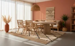 Table ovale extensible 150-300cm Eliza Effet Travertin Beige