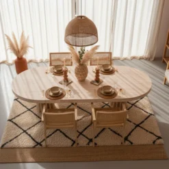Table ovale extensible 150-300cm Eliza Effet Travertin Beige