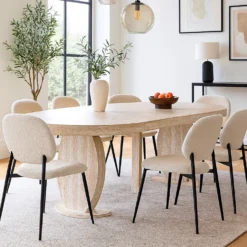 Table ovale extensible L110-260cm Icarios avec pieds design Effet travertin Beige