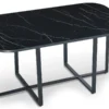 Table rectangulaire 150cm avec 6 chaises gain de place Oslo XL Effet marbre noir et Velours Noir