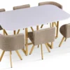 Table rectangulaire 150cm avec 6 chaises gain de place Oslo Blanc et Tissu Taupe