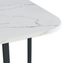 Table rectangulaire 150cm avec 6 chaises gain de place Oslo XL Effet marbre blanc et Velours Noir