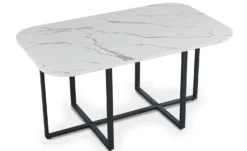 Table rectangulaire 150cm avec 6 chaises gain de place Oslo XL Effet marbre blanc et Velours Noir