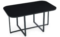 Table rectangulaire 150cm avec 6 chaises gain de place Oslo Noir et Tissu Gris