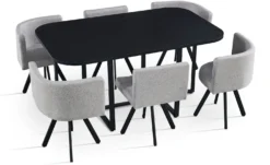 Table rectangulaire 150cm avec 6 chaises gain de place Oslo Noir et Tissu Gris
