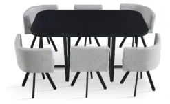 Table rectangulaire 150cm avec 6 chaises gain de place Oslo Noir et Tissu Gris