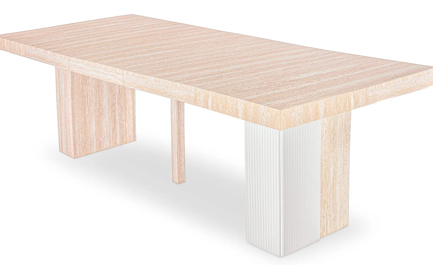 Table rectangulaire extensible Virzon 100-240cm Effet Travertin Beige et rainurage Blanc
