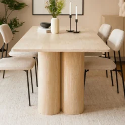 Table rectangulaire pieds colonnes design Historic 90x180cm Effet Travertin Beige