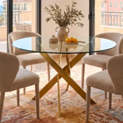 Table ronde en verre Corix pieds Or