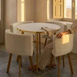Table ronde et chaises Riga Blanc et Simili Blanc
